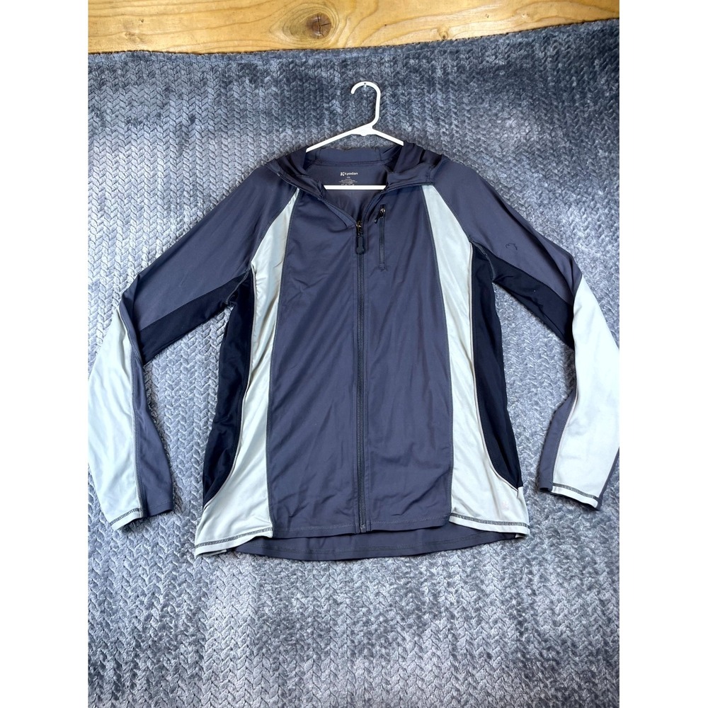 Kyodan Athletic Jacket Womens Large Blue Gray Stretch Hooded Full Zip Running